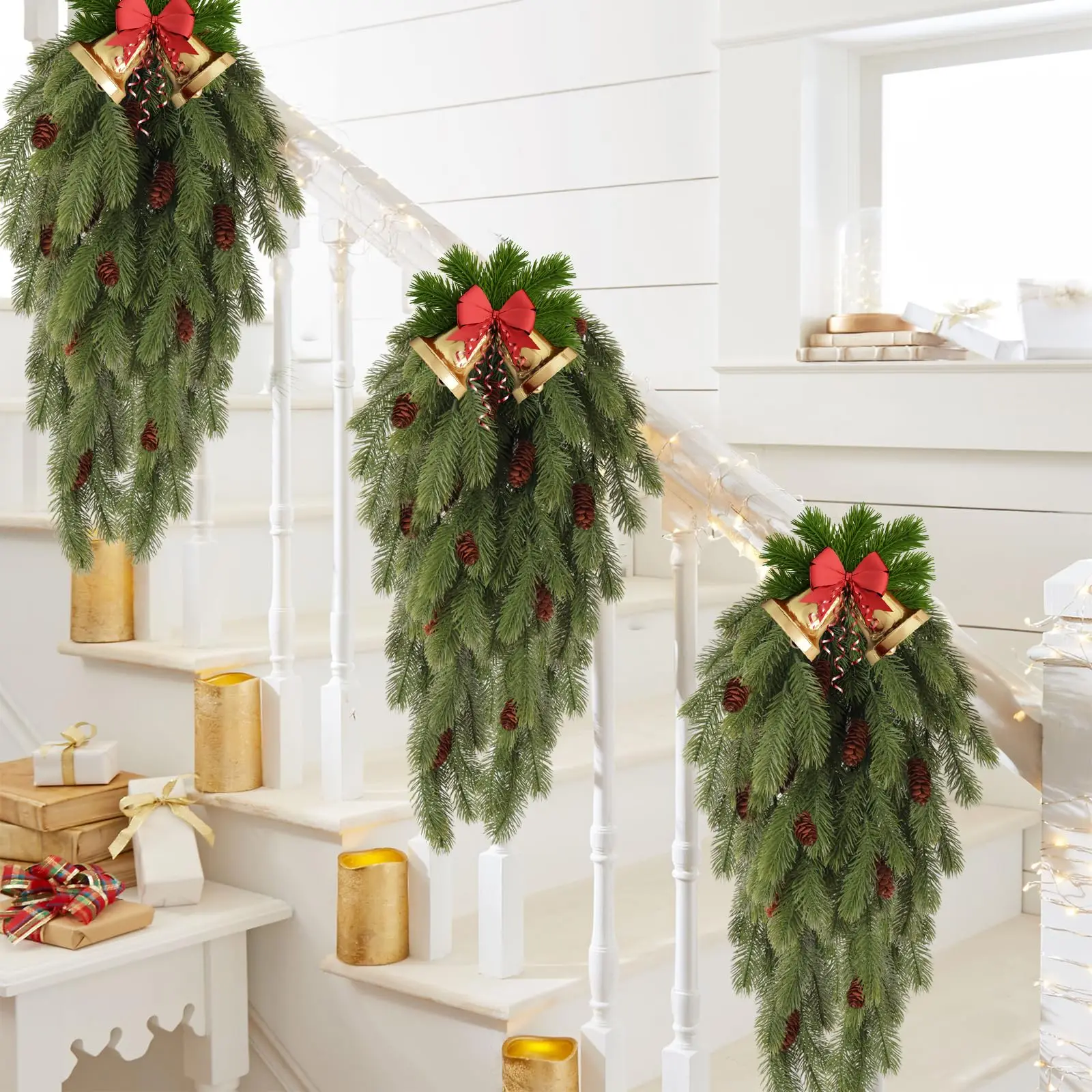 1pcs Artificial Pine Needles Hanging Vine with Plastic Faux Pine Cone Fake Plants for Christmas Party Home Indoor Outdoor Decor