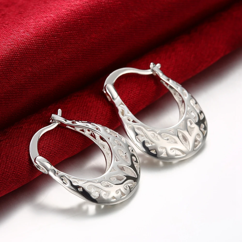 Hot Vintage flowers Hollow Carved Earrings 925 Sterling Silver for Women high quality party wedding fine Jewelry Christmas Gifts