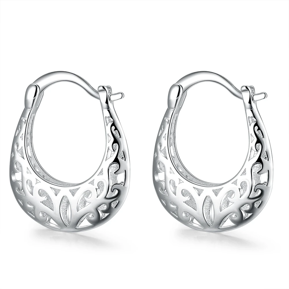 Hot Vintage flowers Hollow Carved Earrings 925 Sterling Silver for Women high quality party wedding fine Jewelry Christmas Gifts