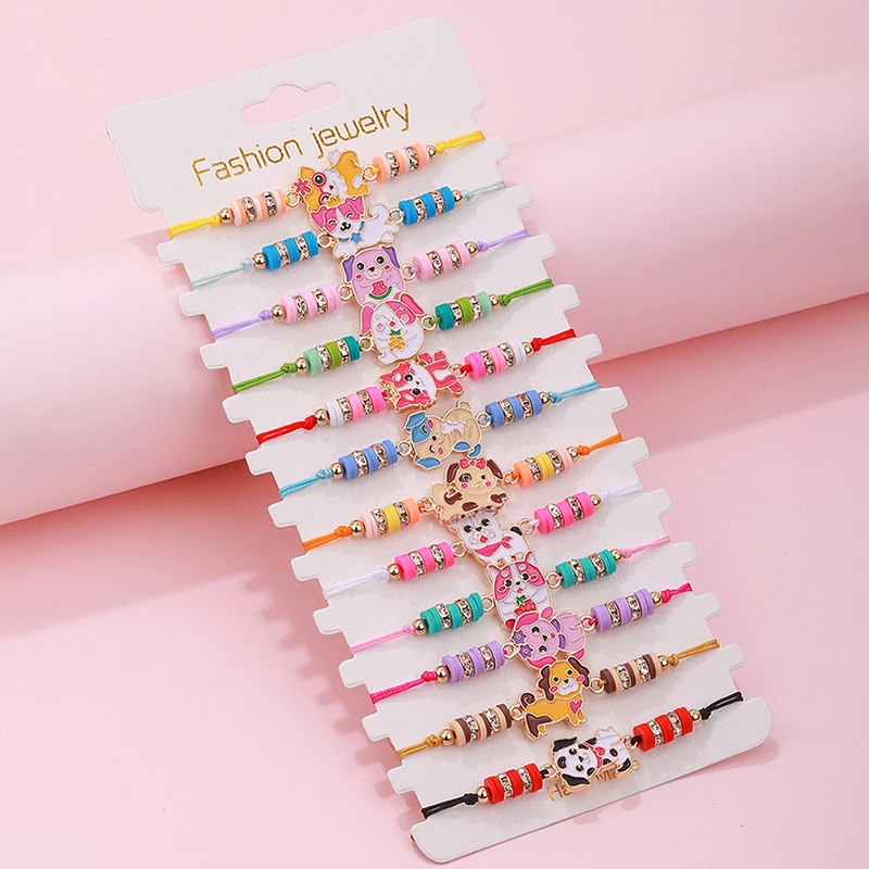12Pcs/set Cute Cat Colorful Rope Rainbow Unicorn Charm Bracelets For Women Girls Birthday Christmas Jewelry Friendship Gift