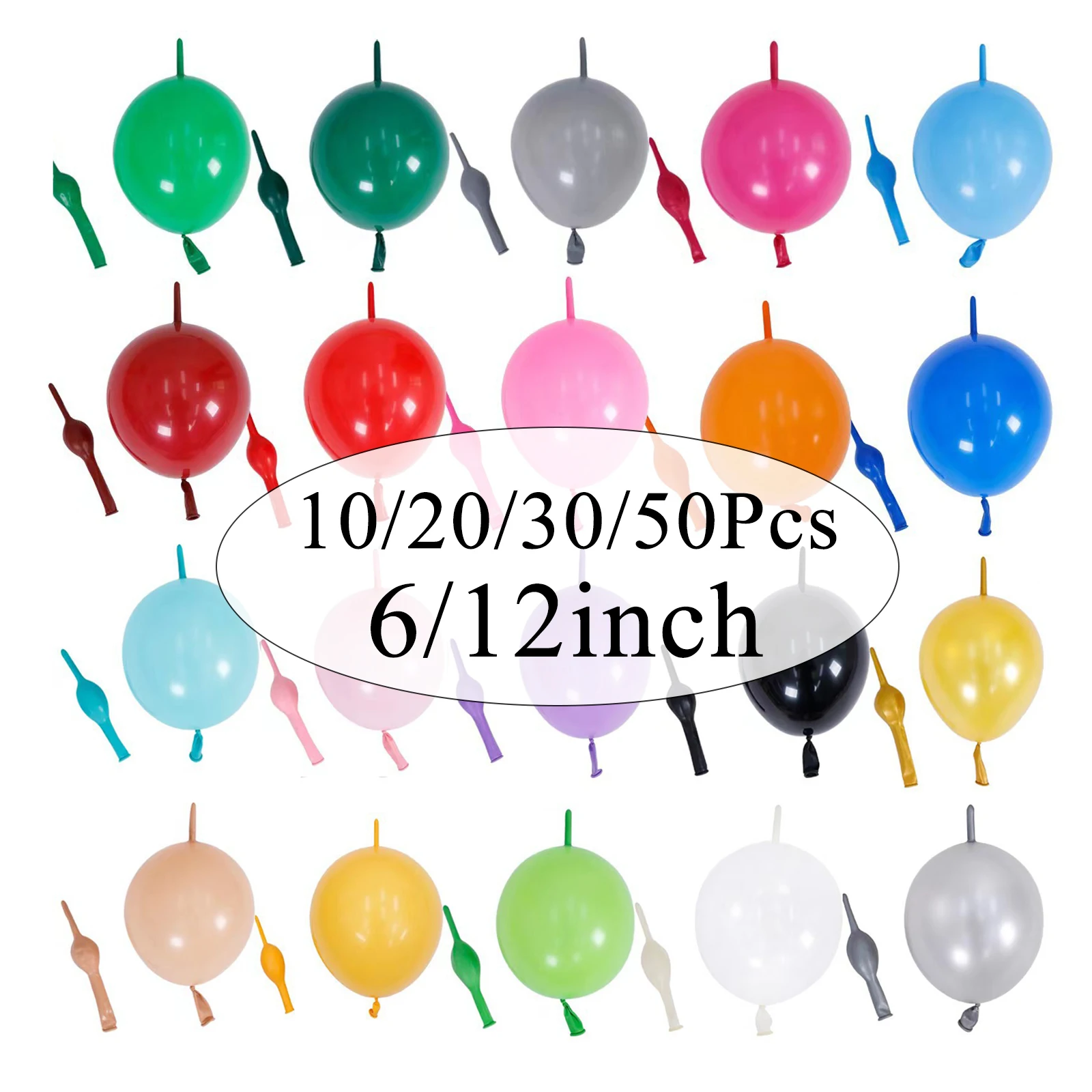 10/20/30Pcs Linking Balloons 6/12inch Pastel Colorful Latex Tail Globos Link Balloons for Birthday Wedding Christmas Party Decor
