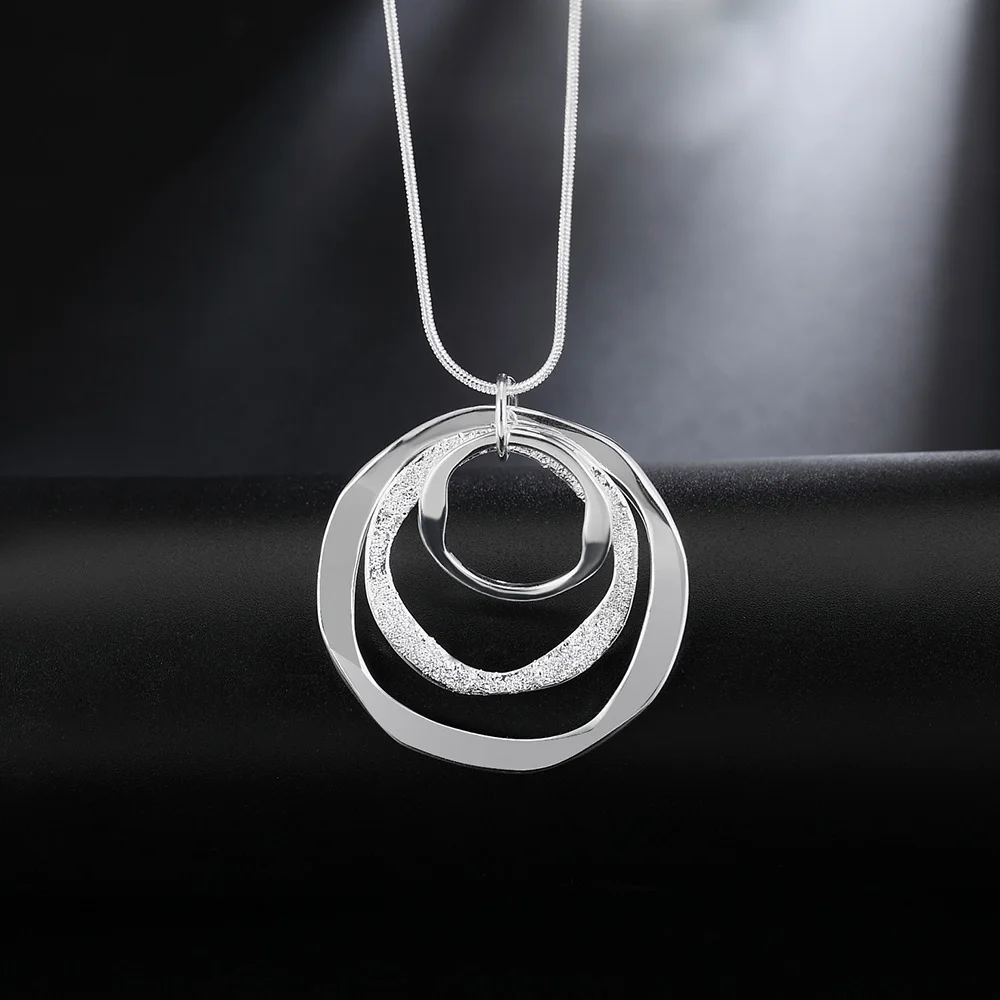 40-75cm Charms nobel 925 Sterling Silver Bohemia three circle pendant Necklace For Women Wedding Jewelry party Christmas gifts