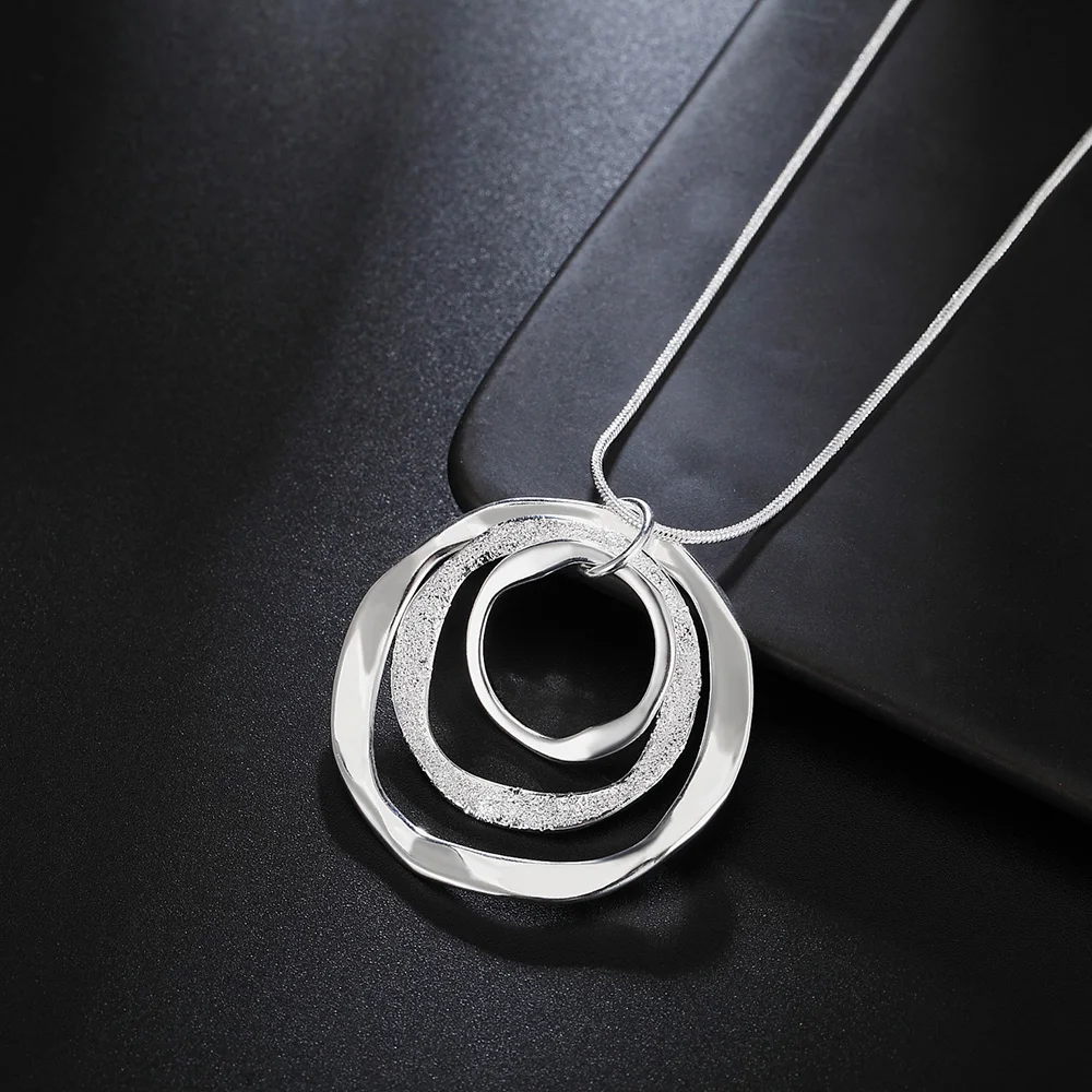 40-75cm Charms nobel 925 Sterling Silver Bohemia three circle pendant Necklace For Women Wedding Jewelry party Christmas gifts