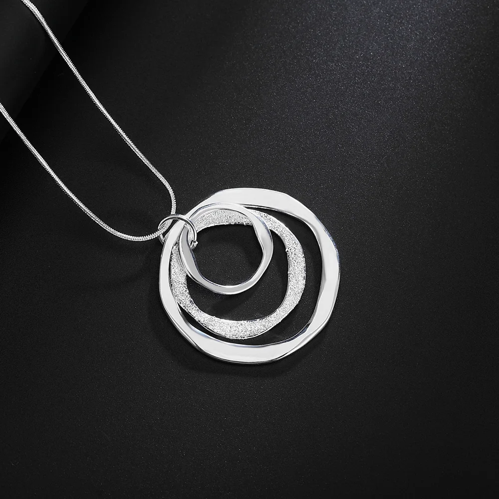 40-75cm Charms nobel 925 Sterling Silver Bohemia three circle pendant Necklace For Women Wedding Jewelry party Christmas gifts