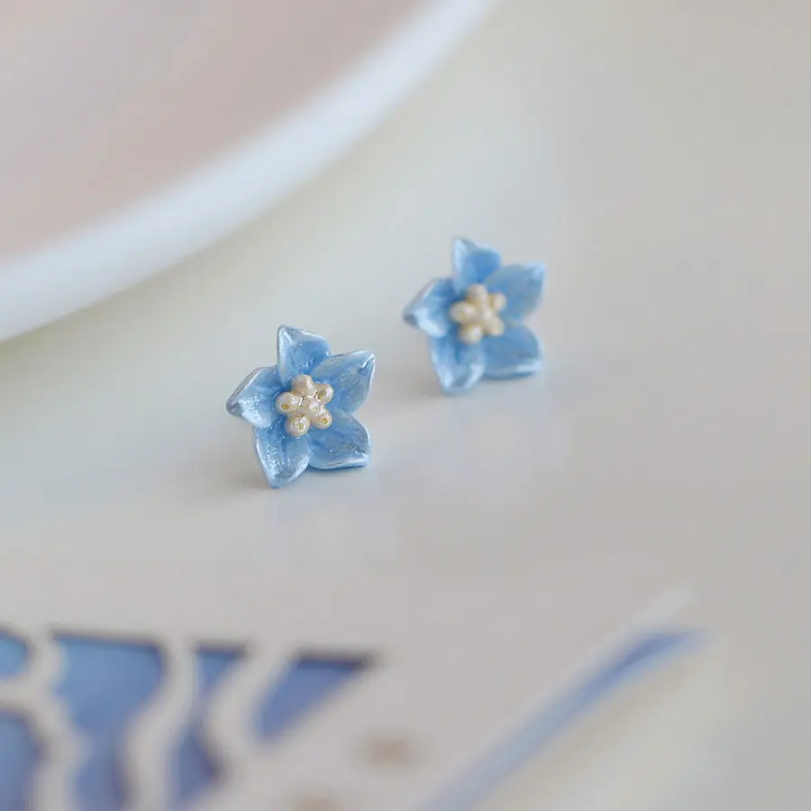 Resin Blue Camellia Stud Earring for Women New Trend Sweet Jewelry Accessory Wholesale Wedding Christmas Gift