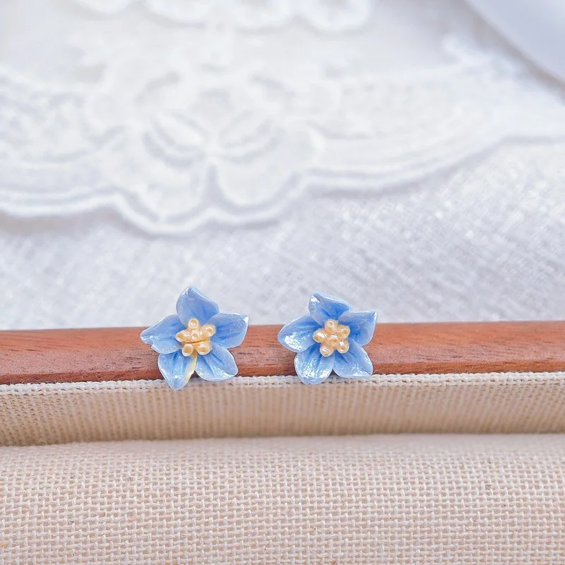 Resin Blue Camellia Stud Earring for Women New Trend Sweet Jewelry Accessory Wholesale Wedding Christmas Gift