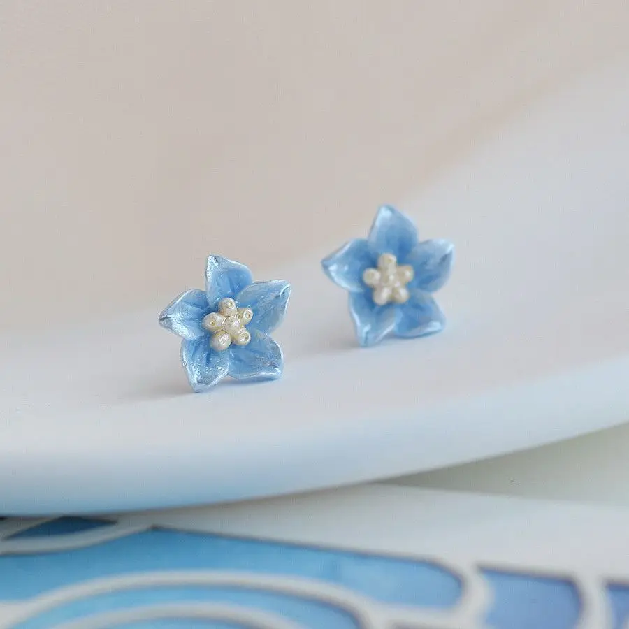 Resin Blue Camellia Stud Earring for Women New Trend Sweet Jewelry Accessory Wholesale Wedding Christmas Gift