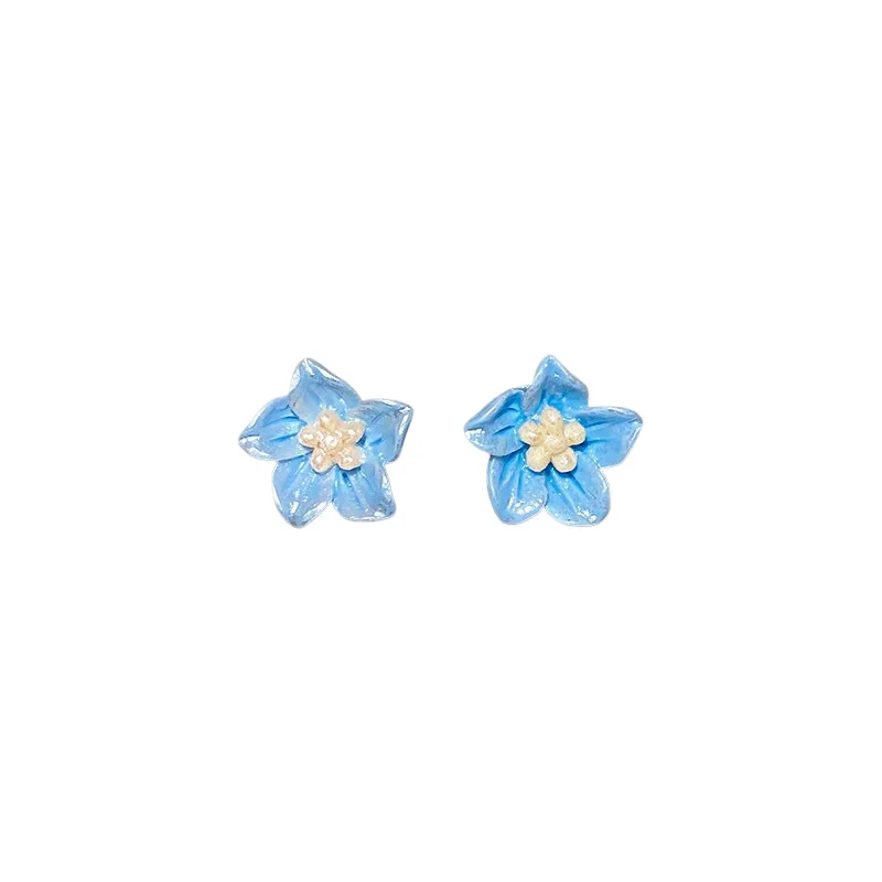 Resin Blue Camellia Stud Earring for Women New Trend Sweet Jewelry Accessory Wholesale Wedding Christmas Gift
