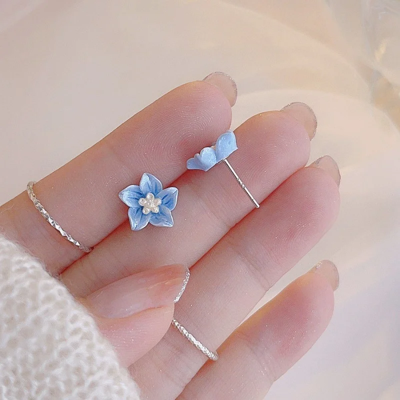 Resin Blue Camellia Stud Earring for Women New Trend Sweet Jewelry Accessory Wholesale Wedding Christmas Gift