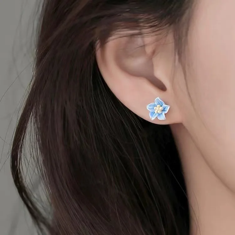 Resin Blue Camellia Stud Earring for Women New Trend Sweet Jewelry Accessory Wholesale Wedding Christmas Gift