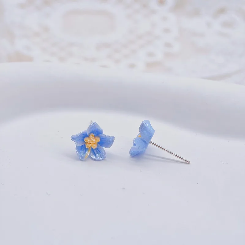 Resin Blue Camellia Stud Earring for Women New Trend Sweet Jewelry Accessory Wholesale Wedding Christmas Gift