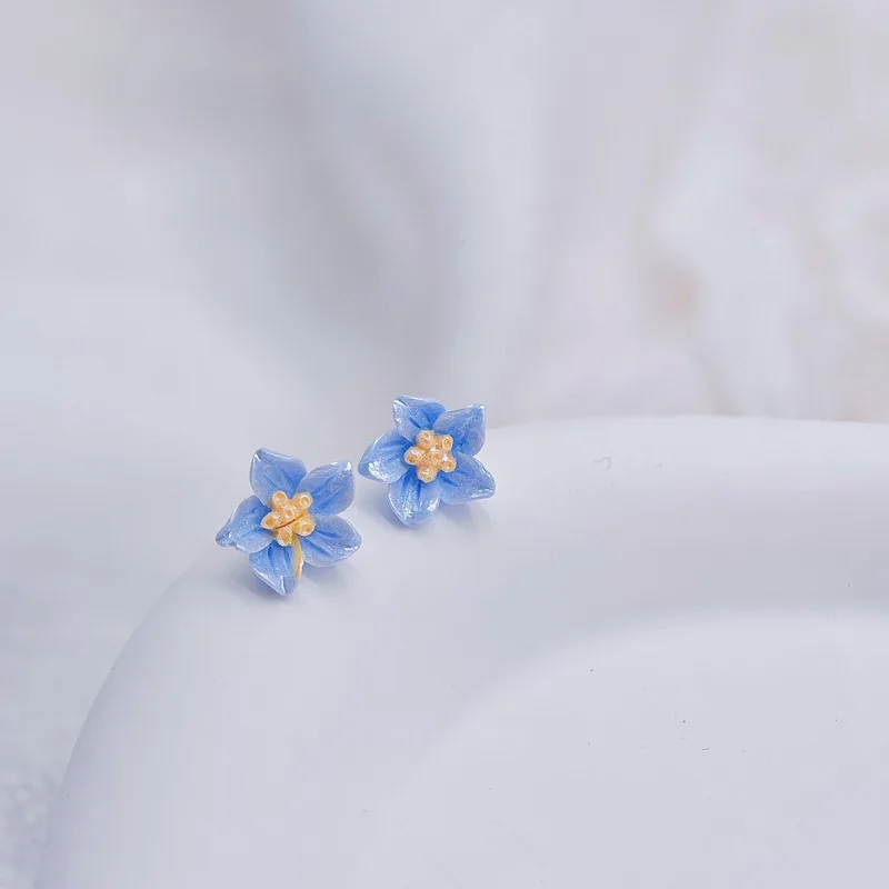 Resin Blue Camellia Stud Earring for Women New Trend Sweet Jewelry Accessory Wholesale Wedding Christmas Gift