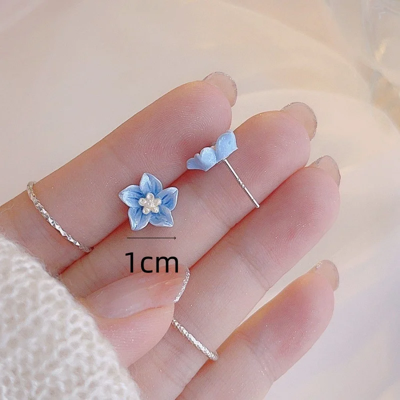 Resin Blue Camellia Stud Earring for Women New Trend Sweet Jewelry Accessory Wholesale Wedding Christmas Gift