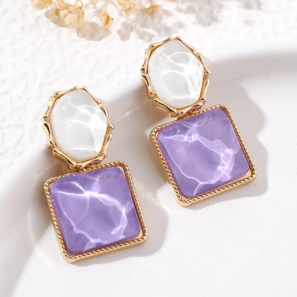 Symmetrical Blue Purple Big Square Rhombus Drop Earrings Female Simple Sparkling Waves Geometric Ear Jewelry Christmas Gift
