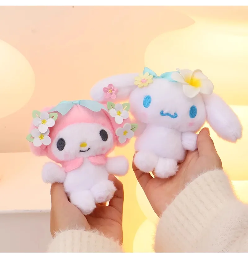 Sanrio Hello Kitty Kuromi Melody Pachacoo Cinnamoroll Stuffed Plush Toys Pendant Cute KT Keyring Anime Keychain Christmas Gift