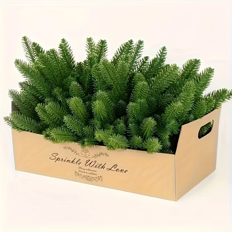 20pcs Artificial Pine Tree Plastic Green Pine Branches DIY Christmas Decoration Winter Tabletop Plants Christmas Tree Decoration