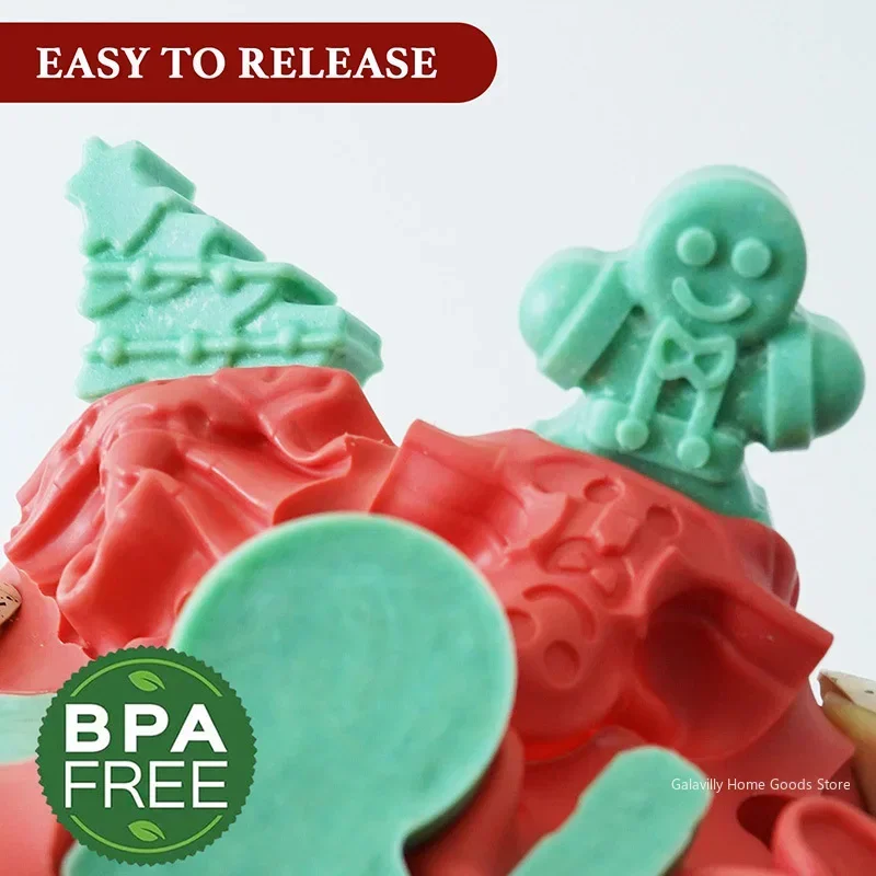 Silicone Christmas Chocolate Molds Snowflake Xmas Tree Gingerbread Man Candy Cookie Moulds DIY Baking Tool New Year Cake Decor
