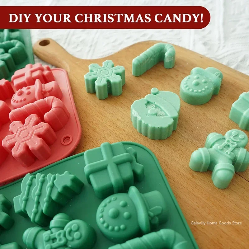Silicone Christmas Chocolate Molds Snowflake Xmas Tree Gingerbread Man Candy Cookie Moulds DIY Baking Tool New Year Cake Decor