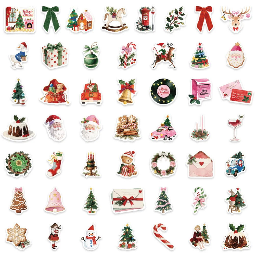 50PCS Christmas Aesthetic Gift Santa Claus Graffiti Stickers DIY Decorative Bags, Skateboards, Water Cups, Flat Stickers