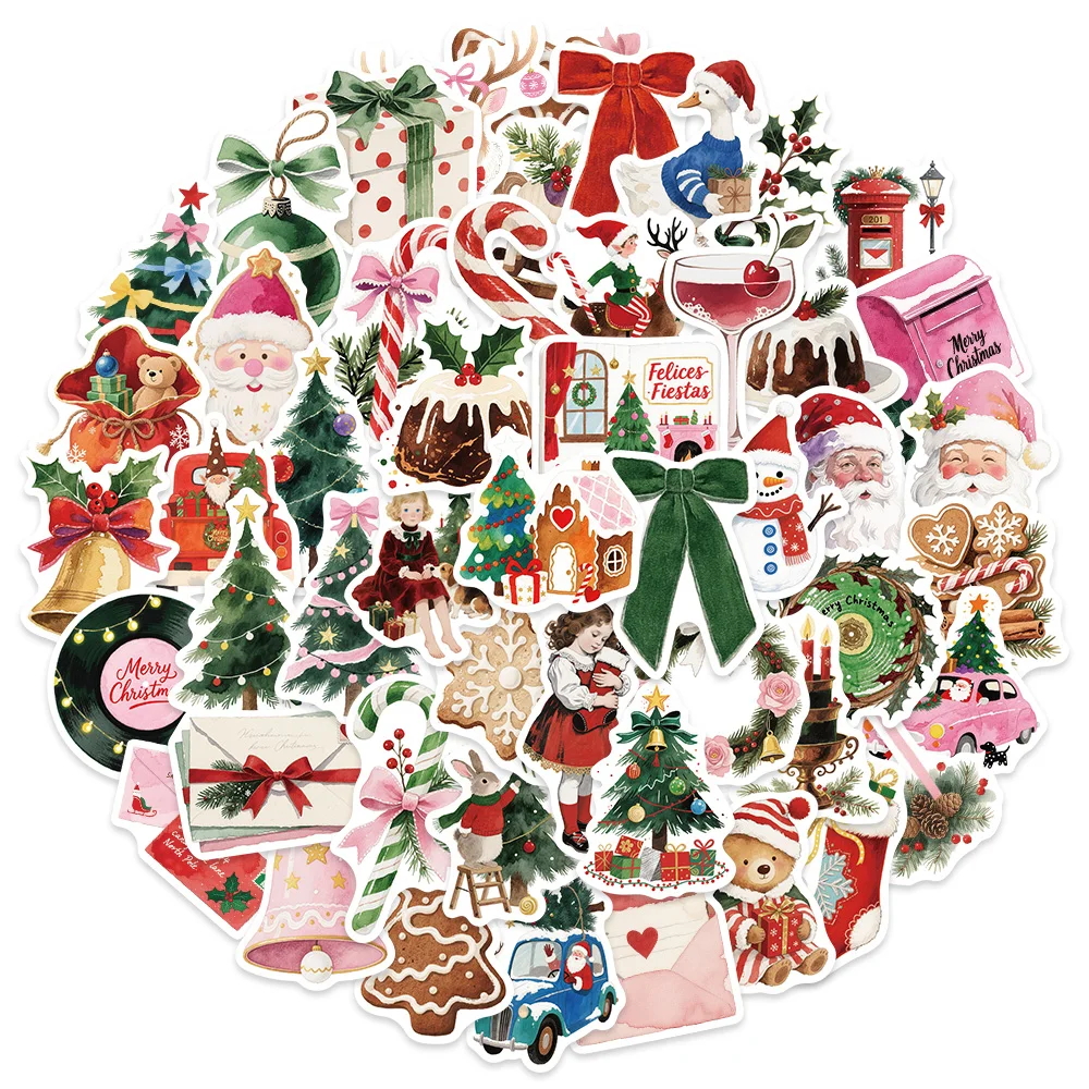 50PCS Christmas Aesthetic Gift Santa Claus Graffiti Stickers DIY Decorative Bags, Skateboards, Water Cups, Flat Stickers