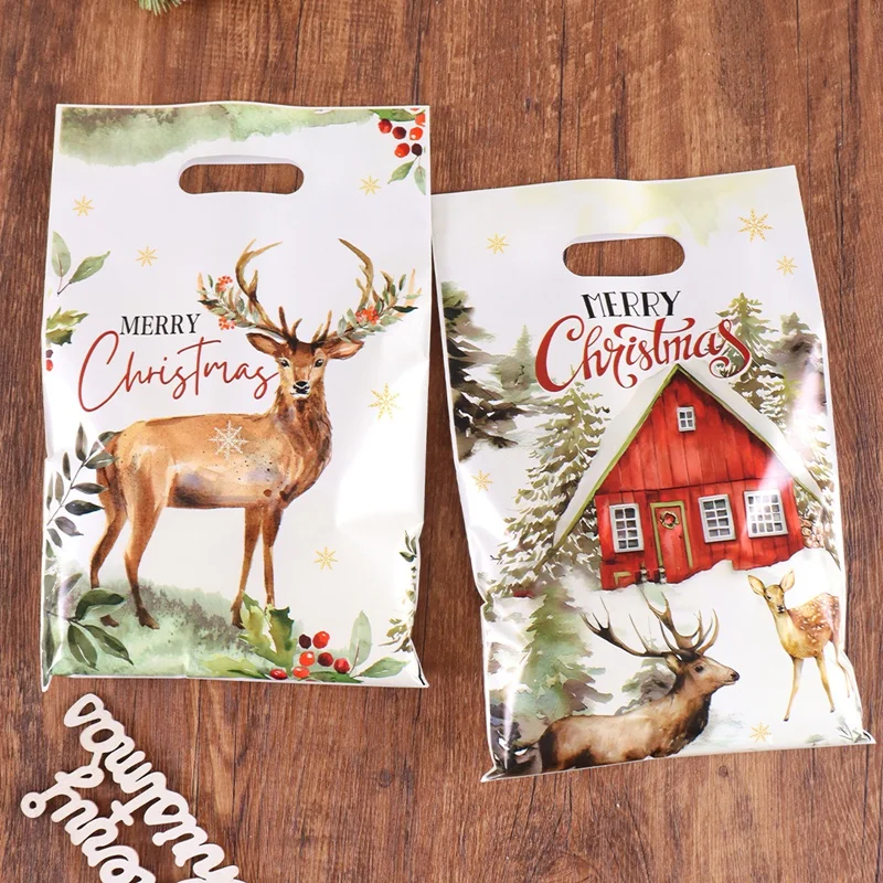 10/20/50pcs Christmas Candy Bags Rustic Xmas Tree Wreath Elk Truck Gifts Packaging Bag Winter Holiday Christmas Decorations 2025