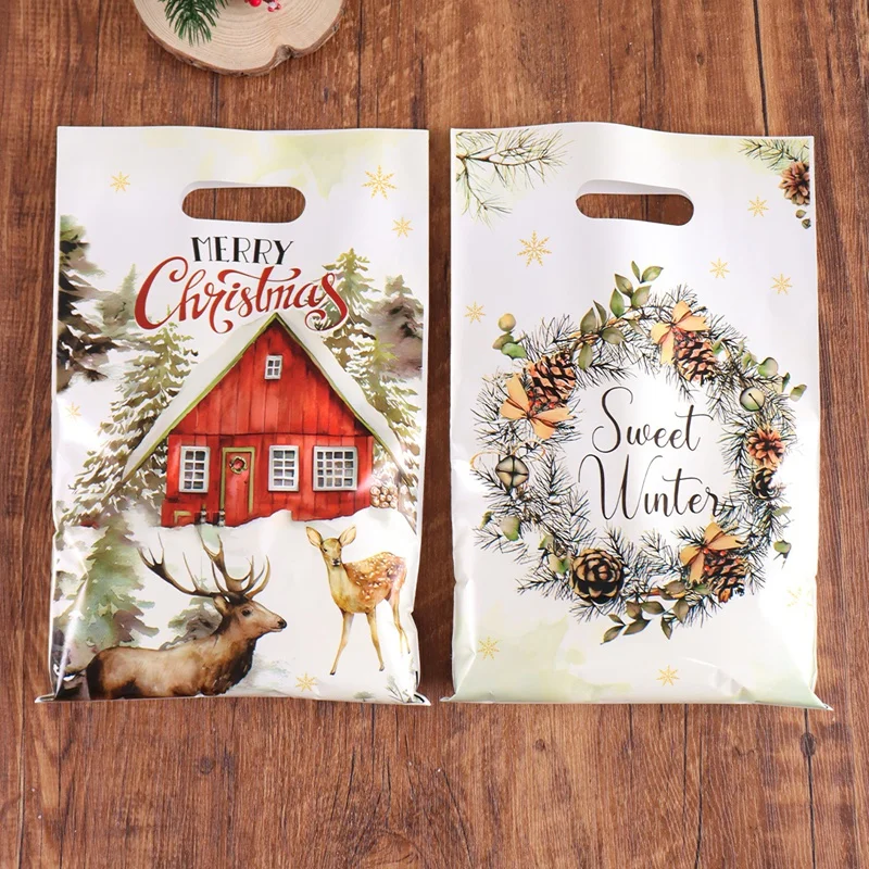 10/20/50pcs Christmas Candy Bags Rustic Xmas Tree Wreath Elk Truck Gifts Packaging Bag Winter Holiday Christmas Decorations 2025
