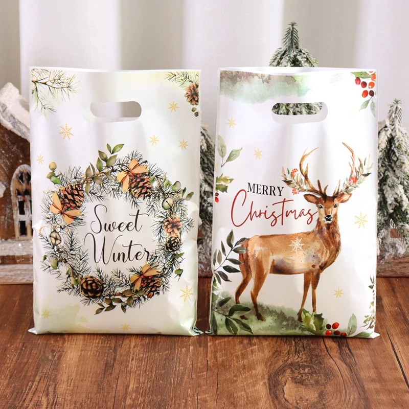 10/20/50pcs Christmas Candy Bags Rustic Xmas Tree Wreath Elk Truck Gifts Packaging Bag Winter Holiday Christmas Decorations 2025