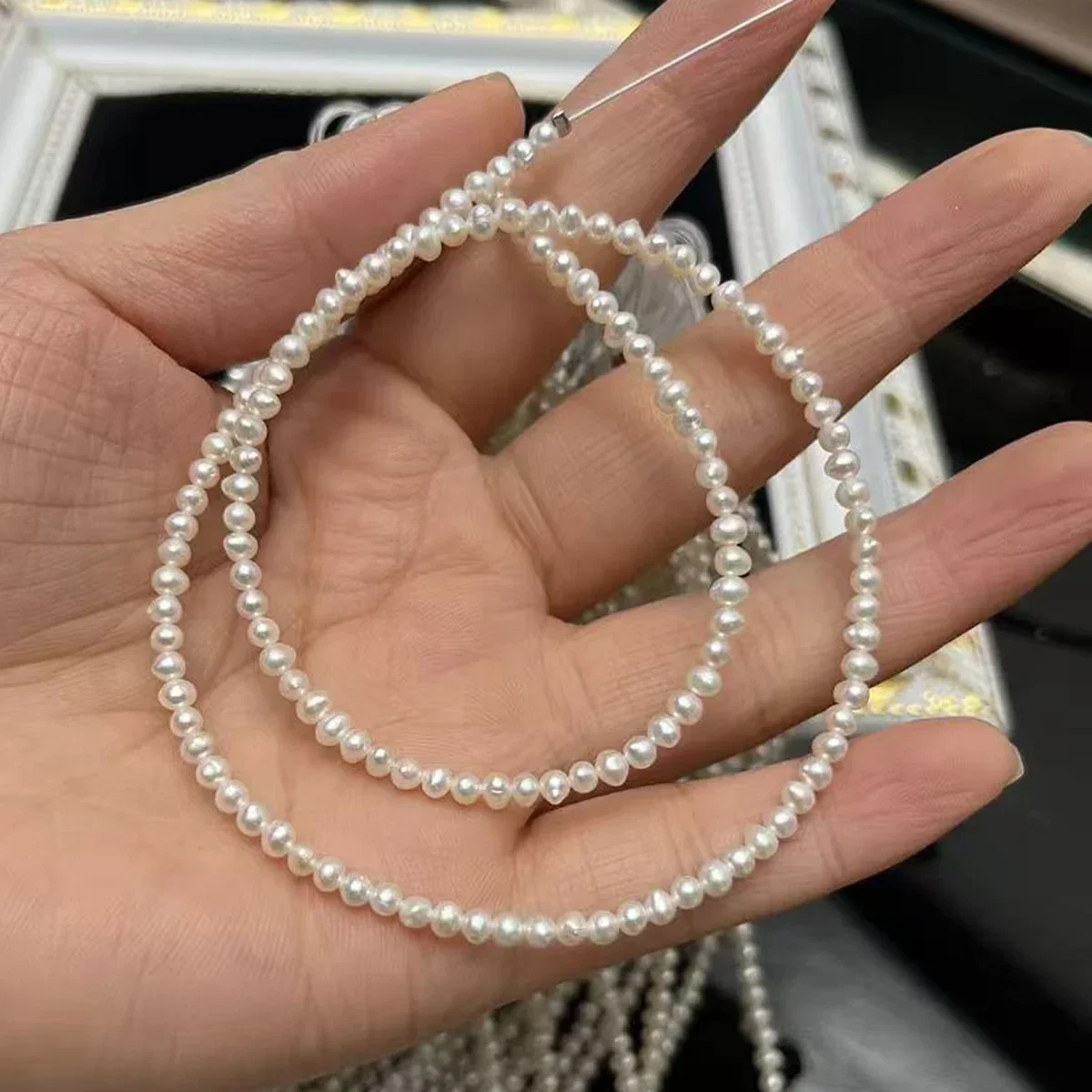 Natural Freshwater Pearls 3-4mm AA White Round Small Beads for Jewelry Making DIY Necklace Bracelet Accessories Gift Christmas