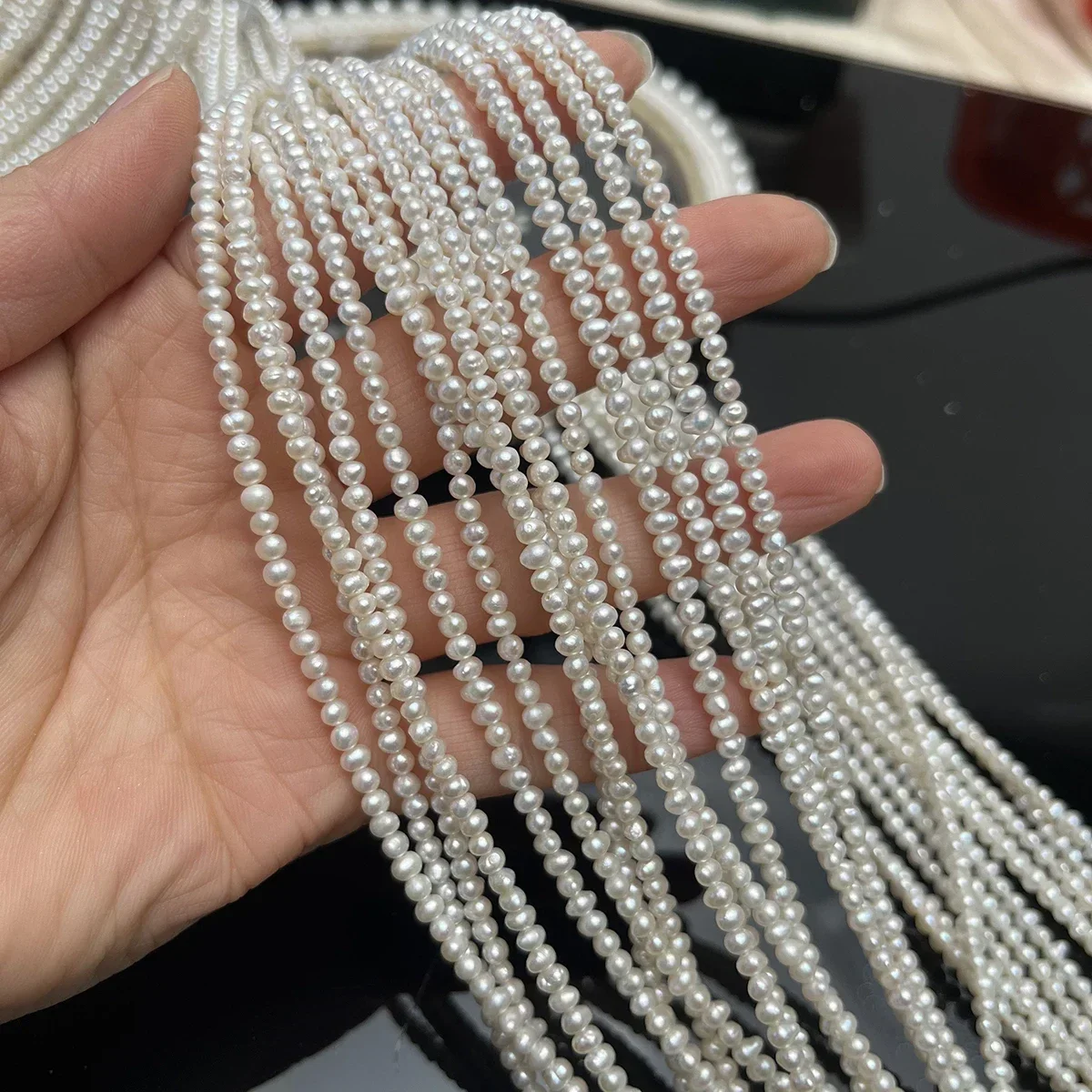 Natural Freshwater Pearls 3-4mm AA White Round Small Beads for Jewelry Making DIY Necklace Bracelet Accessories Gift Christmas