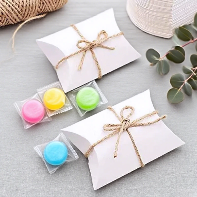 50/100PCS Pillow Candy Paper Box Kraft Paper Packaging Box Used For Candy Jewelry Gifts DIY Christmas Birthday Party Decoration