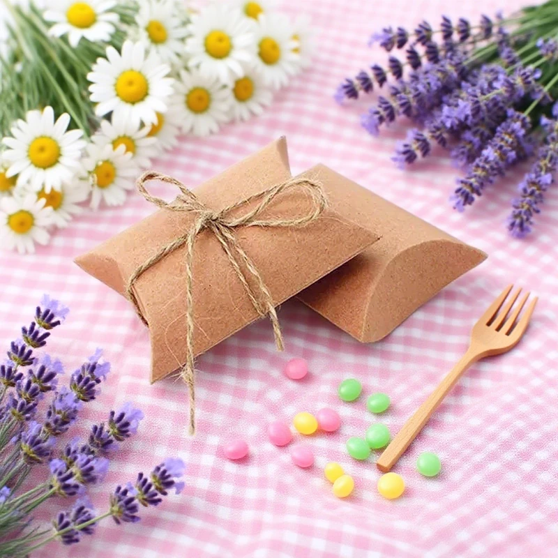 50/100PCS Pillow Candy Paper Box Kraft Paper Packaging Box Used For Candy Jewelry Gifts DIY Christmas Birthday Party Decoration