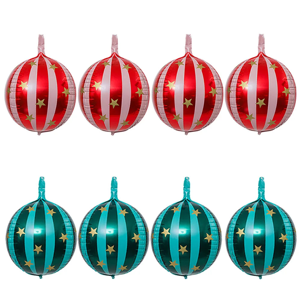 8-Pack of 22-Inch 4D Striped Star Balloons, 4 Red 4D Striped Star Balloons, 4 Green 4D Striped Star Balloons, 4D Aluminum Foil Balloons, Volleyball Balloons, Suitable for Christmas, Birthday Parties, Theme Parties, Christmas Party Decorations