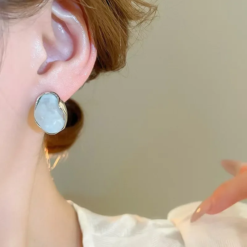 Irregular Smudging Resin Blue Jelly Ice Cute Geometric Bean Stud Earrings for Women Unique Jewelry Christmas Gift