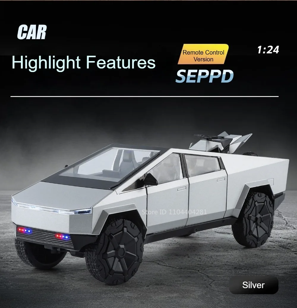 1:24 Pickup S680 Model Toys Alloy Diecast Car Front Wheel Steering Doors Opened Sound Light Pull Back Vehice Boy Christmas Gift