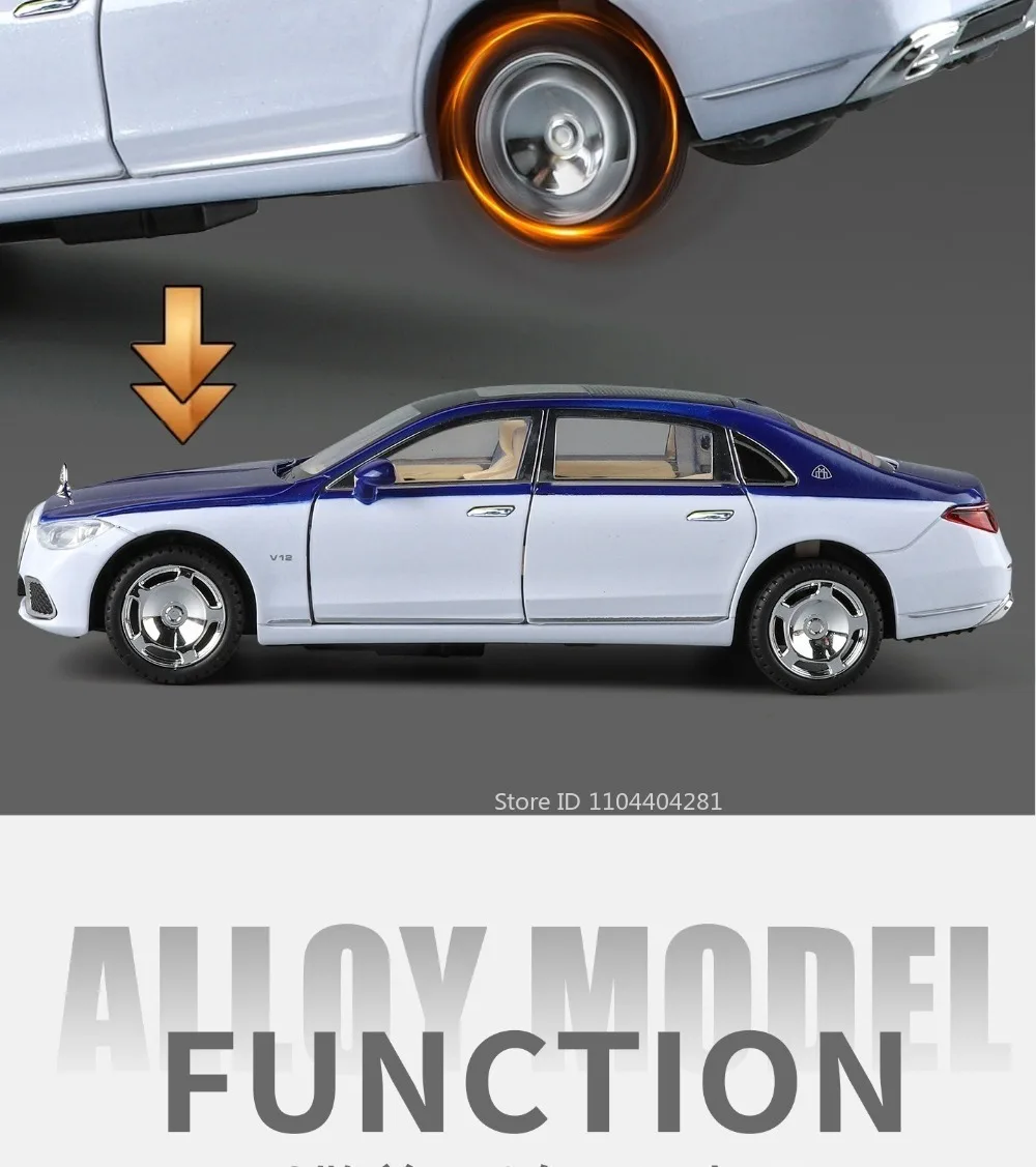 1:24 Pickup S680 Model Toys Alloy Diecast Car Front Wheel Steering Doors Opened Sound Light Pull Back Vehice Boy Christmas Gift