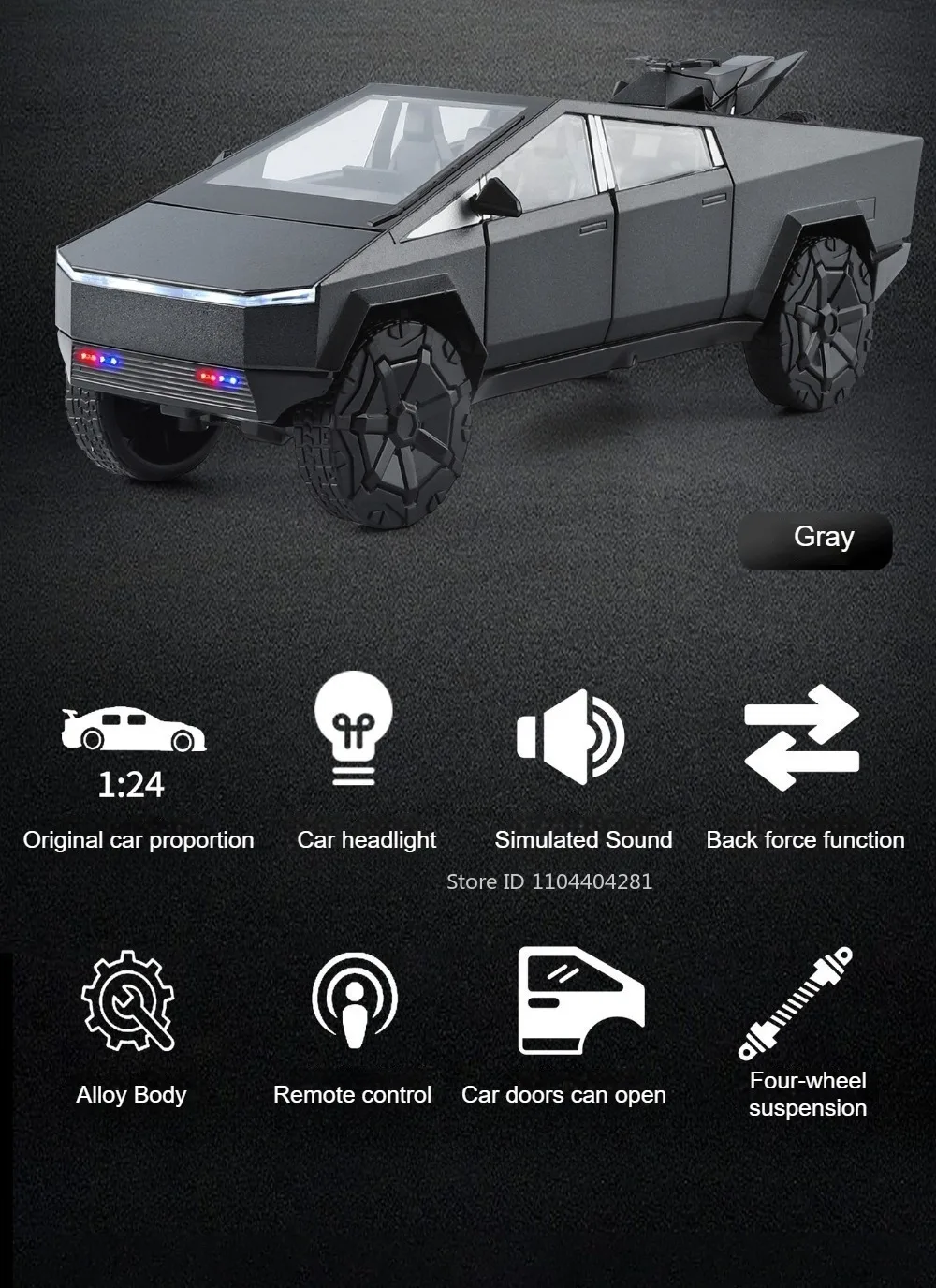 1:24 Pickup S680 Model Toys Alloy Diecast Car Front Wheel Steering Doors Opened Sound Light Pull Back Vehice Boy Christmas Gift