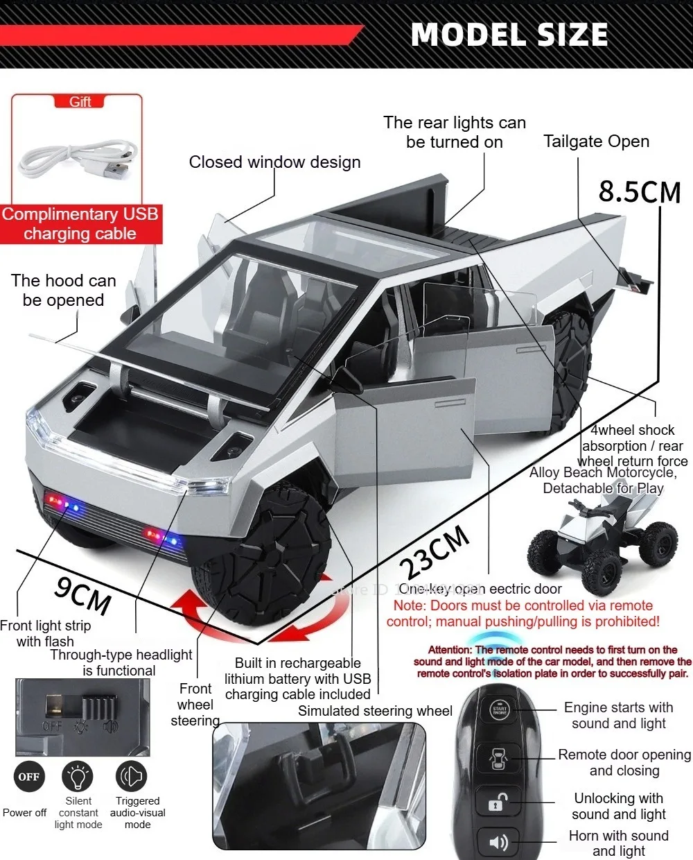 1:24 Pickup S680 Model Toys Alloy Diecast Car Front Wheel Steering Doors Opened Sound Light Pull Back Vehice Boy Christmas Gift