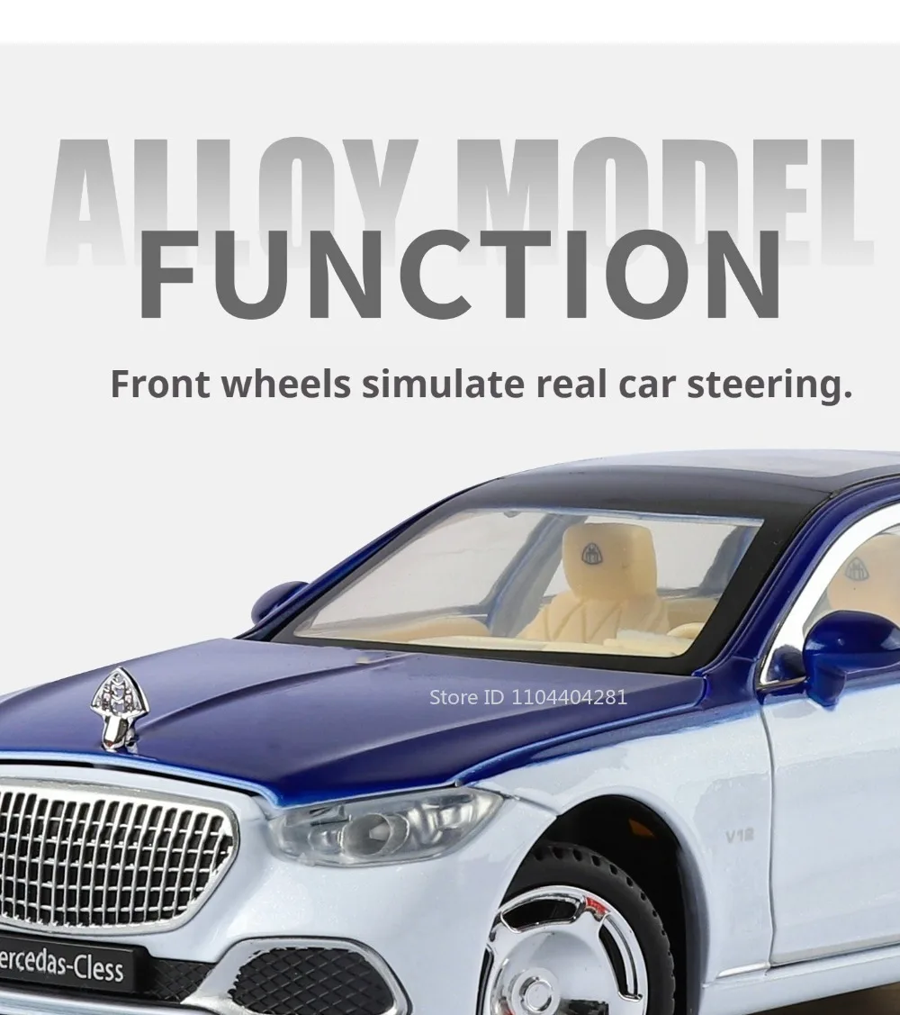 1:24 Pickup S680 Model Toys Alloy Diecast Car Front Wheel Steering Doors Opened Sound Light Pull Back Vehice Boy Christmas Gift