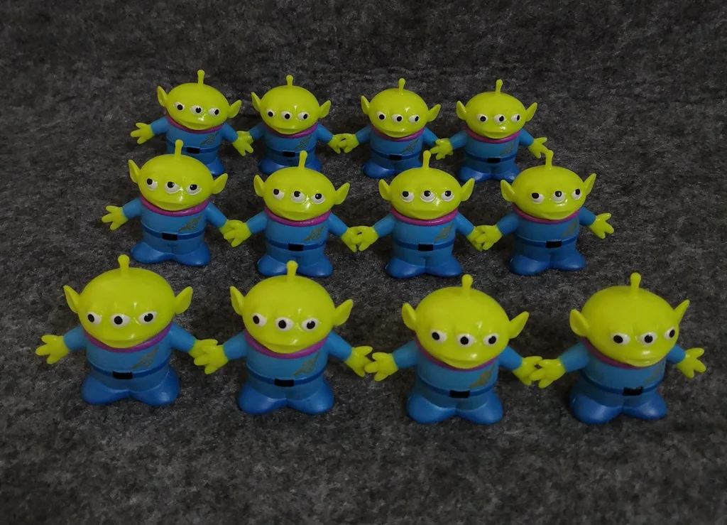 12pcs Toy Story Alien Chibi Figures Anime Disney Three Eyes Mini Doll Pvc Car And Desk Ornament Toys Christmas Gift Collection