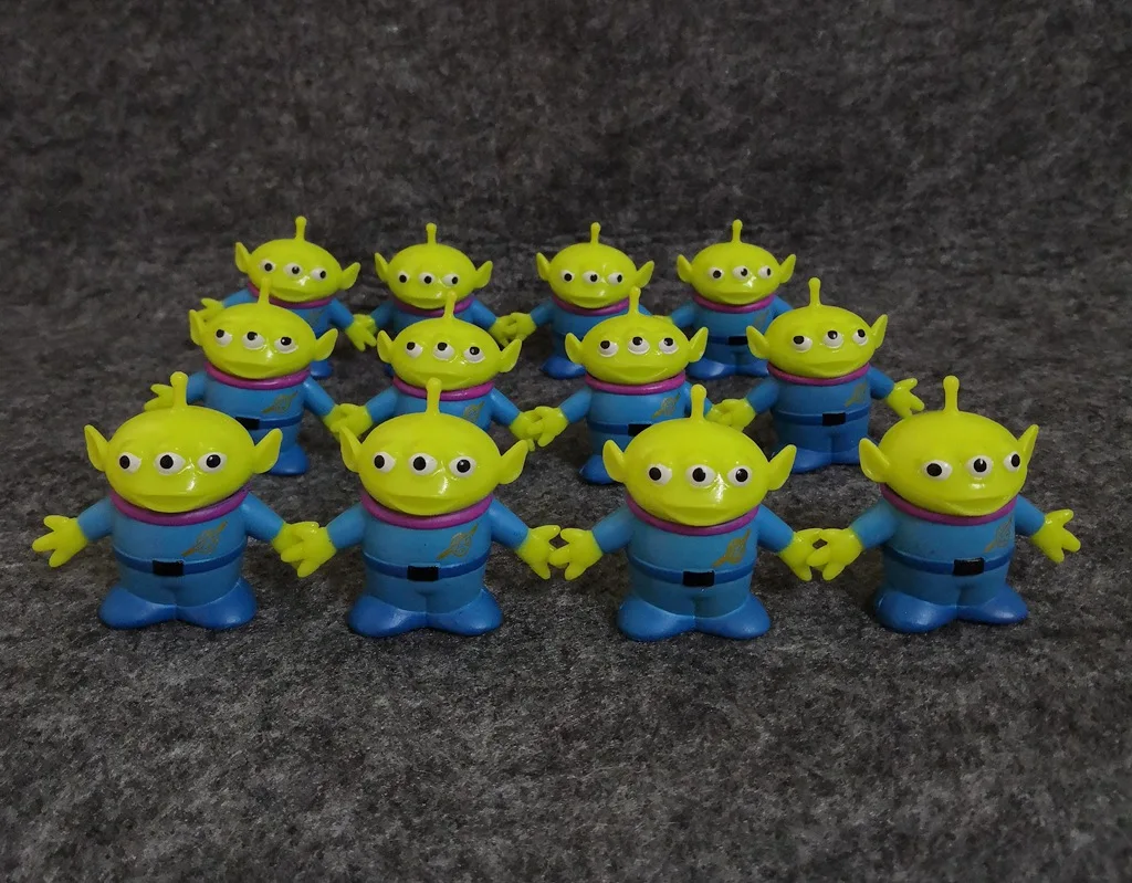 12pcs Toy Story Alien Chibi Figures Anime Disney Three Eyes Mini Doll Pvc Car And Desk Ornament Toys Christmas Gift Collection