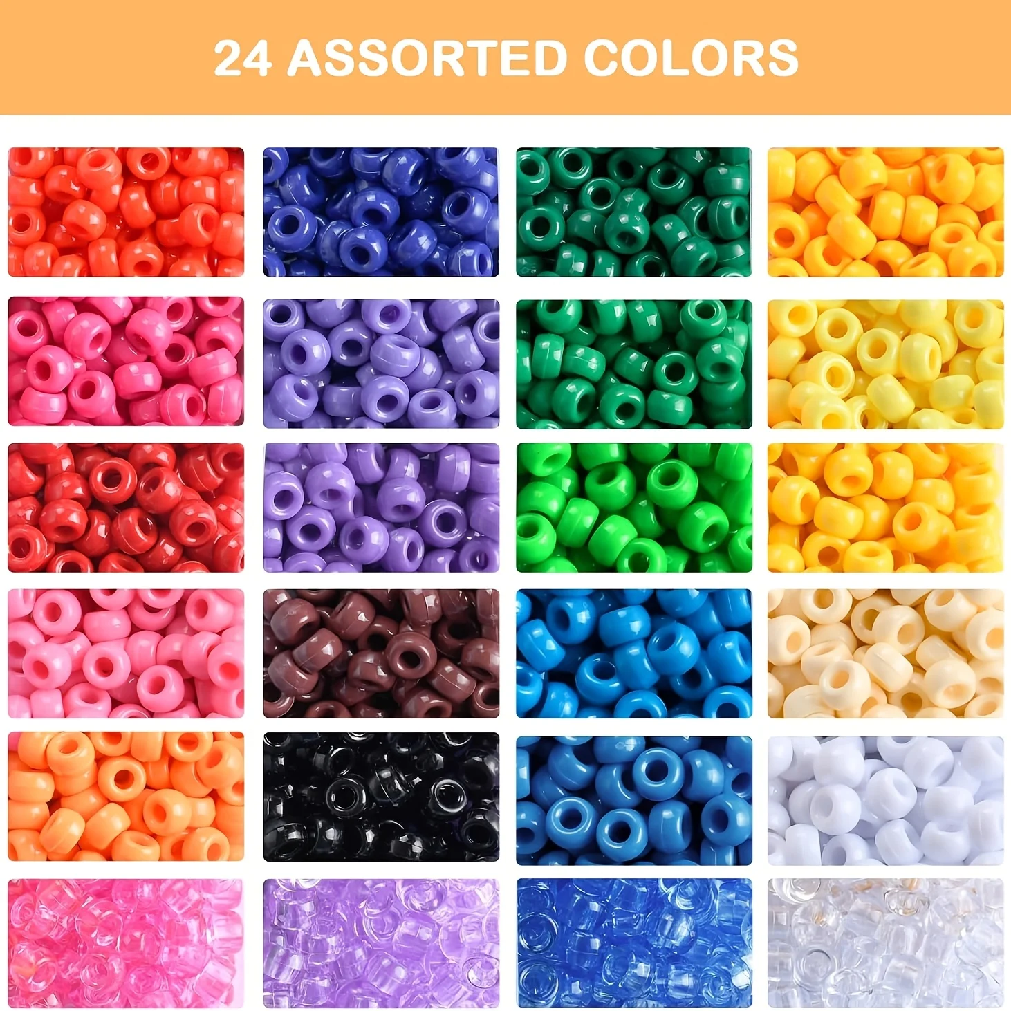 3600Pcs Pony Beads, 24 Colors Kandi Beads Bulk for Bracelets, Hair Braiding, DIY Jewelry & Christmas Gifts