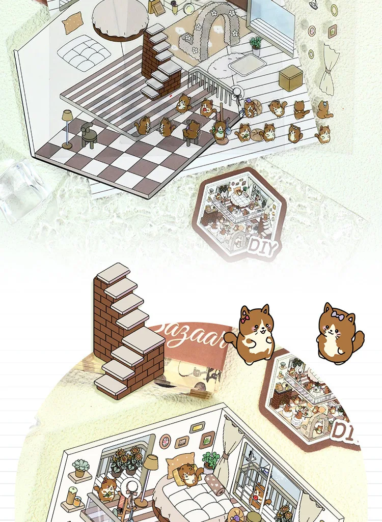 Kawaii 3D Landscaping Stickers Cartoon Miniature Scene Visual Stacking Three-dimensional Stickers Christmas Gift