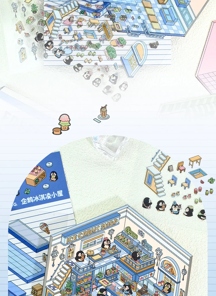 Kawaii 3D Landscaping Stickers Cartoon Miniature Scene Visual Stacking Three-dimensional Stickers Christmas Gift