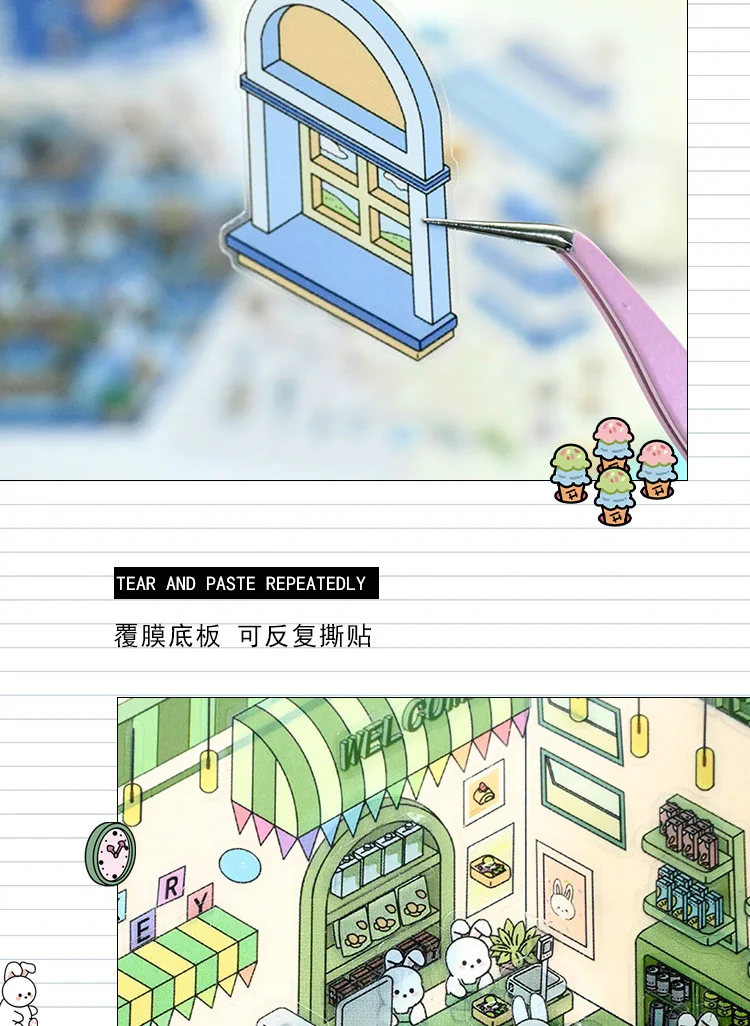 Kawaii 3D Landscaping Stickers Cartoon Miniature Scene Visual Stacking Three-dimensional Stickers Christmas Gift