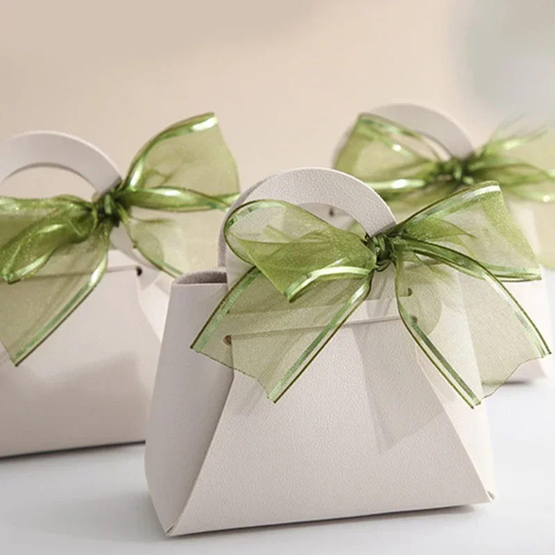 20PCS Leather Gift Bags Bow Ribbon Packaging Bag Wedding Favour Distributions Bags Christmas Candy Packaging Box Mini Handbag