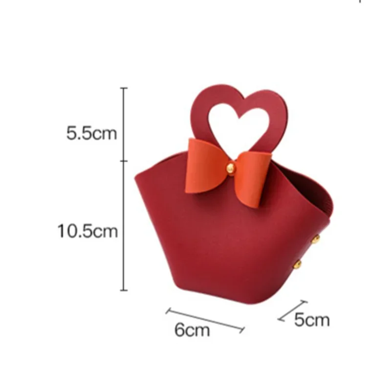 20PCS Leather Gift Bags Bow Ribbon Packaging Bag Wedding Favour Distributions Bags Christmas Candy Packaging Box Mini Handbag