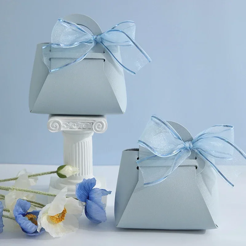 20PCS Leather Gift Bags Bow Ribbon Packaging Bag Wedding Favour Distributions Bags Christmas Candy Packaging Box Mini Handbag