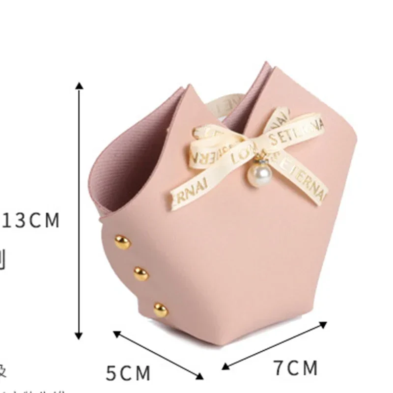20PCS Leather Gift Bags Bow Ribbon Packaging Bag Wedding Favour Distributions Bags Christmas Candy Packaging Box Mini Handbag