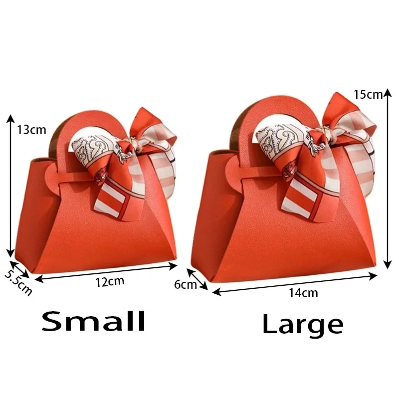 20PCS Leather Gift Bags Bow Ribbon Packaging Bag Wedding Favour Distributions Bags Christmas Candy Packaging Box Mini Handbag