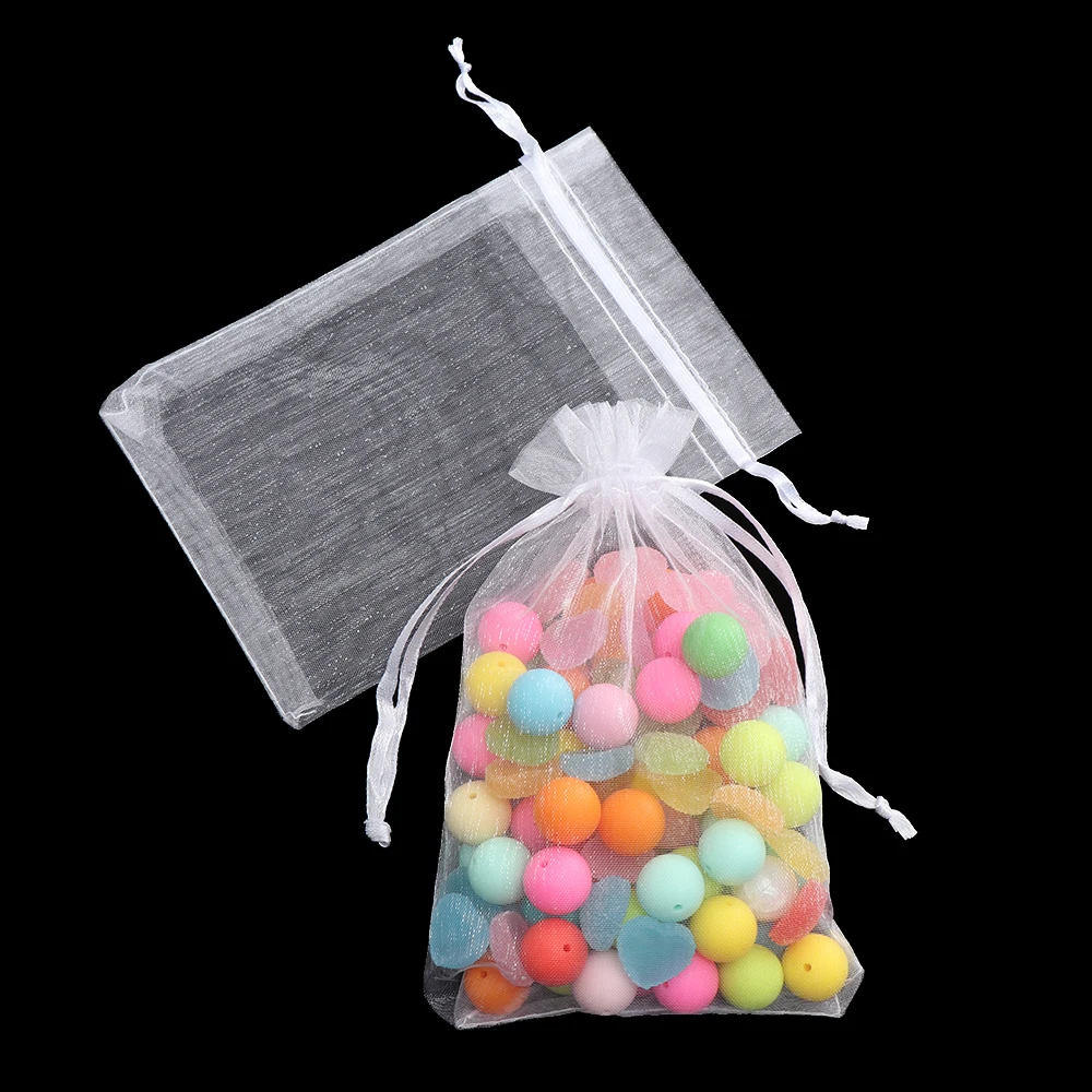 25/50Pcs White Drawstring Pocket Drawable Candy Pouches Organza Gauze Sachet Gift Bags Jewelry Packing Christmas Party Supply